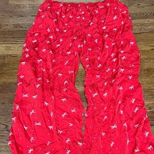 Aerie Red Pajama Pants with White Bow Pattern
